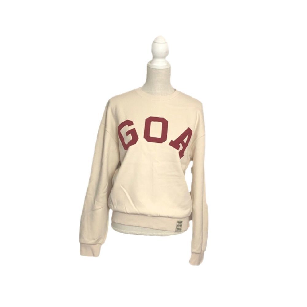 Graver of Anaheim GOA Unisex Small Smiley Embroidery Cream Sweatshirt Crew Neck
